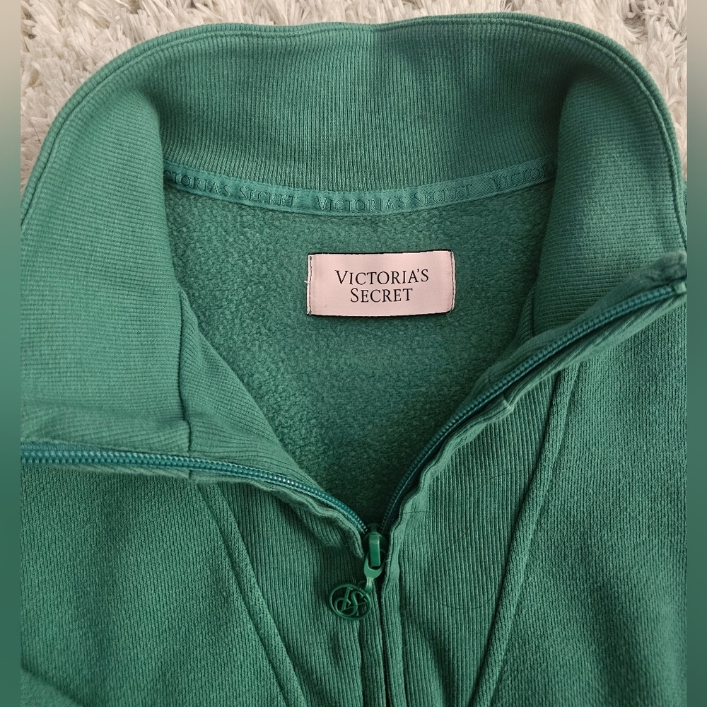 VICTORIA'S SECRET Green Knit Half-Zip Mock-Neck Pullover Sweater Size XL Cropped - Picture 4 of 6